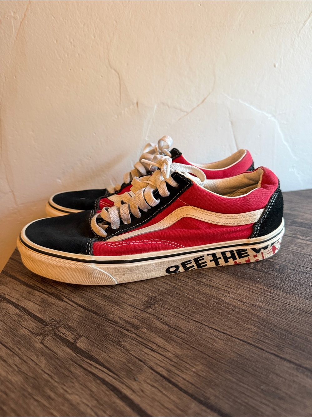 Vans Red and Black Old Skool Sneakers with White Stripe